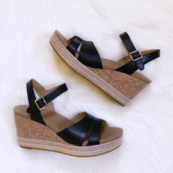 UGG Cloverdale Espadrille Wedge Sandals In Black - Picture 2 of 7